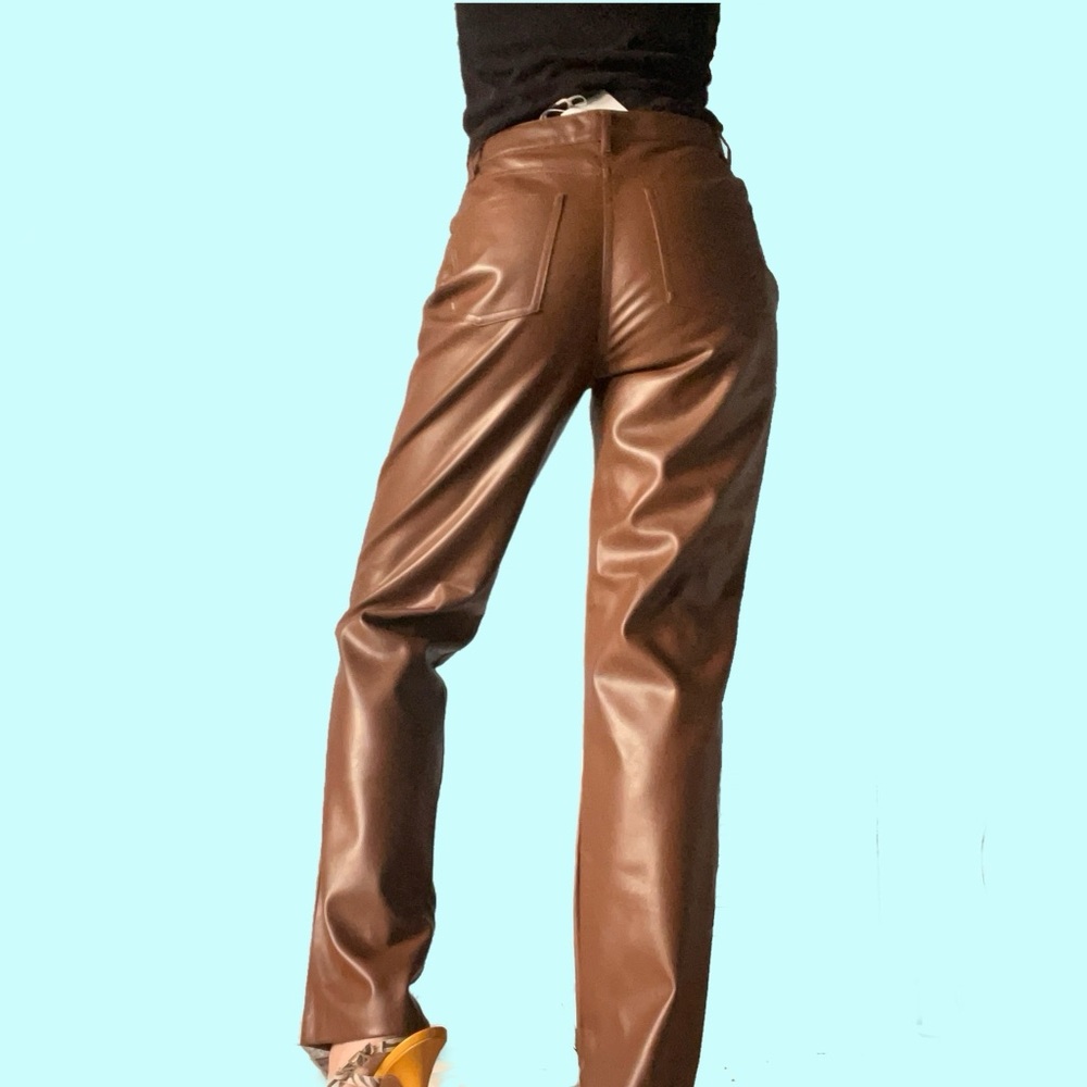 NEW Oak + Fort Faux Vegan Leather Pants Slim High Rise NWT - Picture 4 of 12
